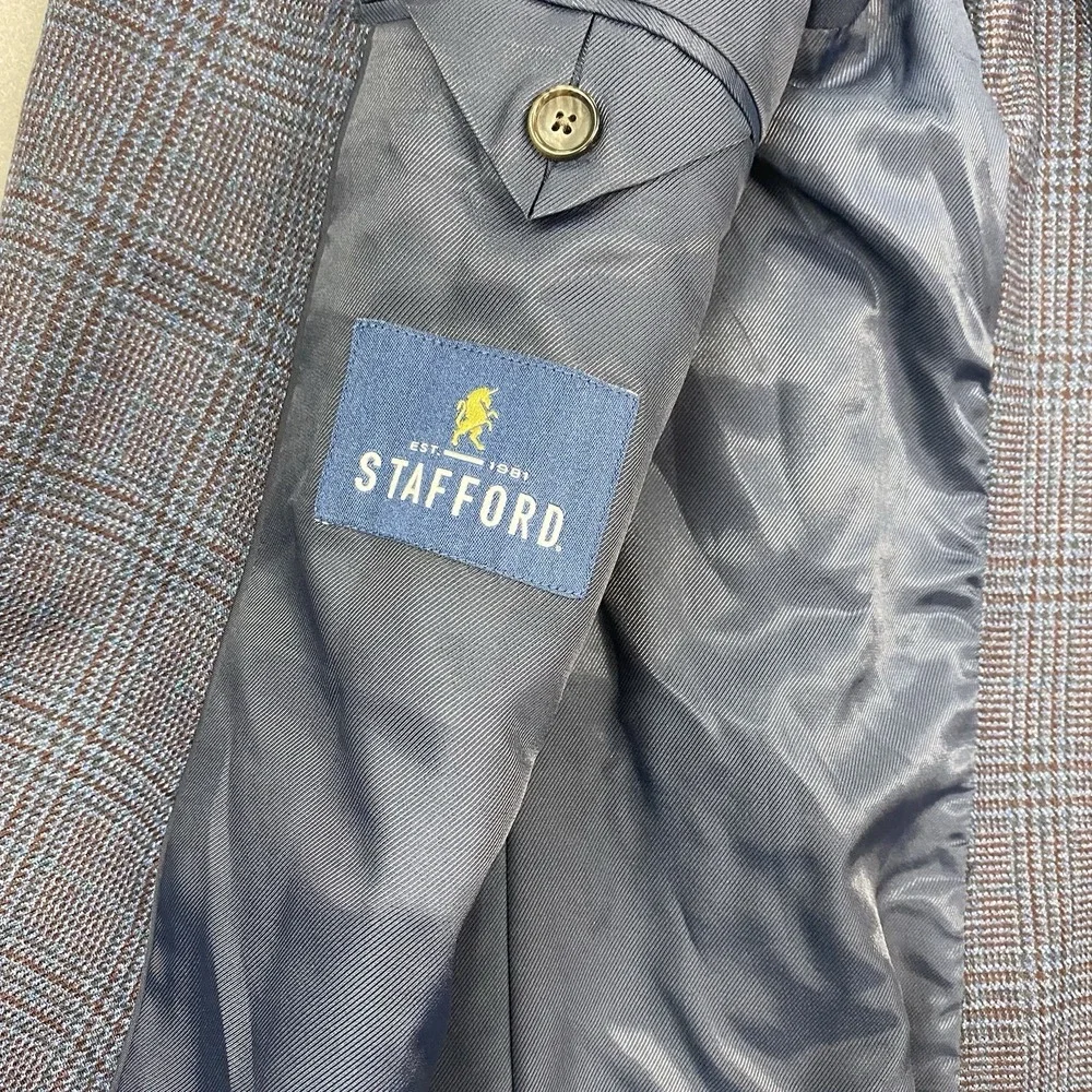 Stafford Jacket Mens 54R Blue 2 Blazer Glen Plaid Wool Blend Sport Coat